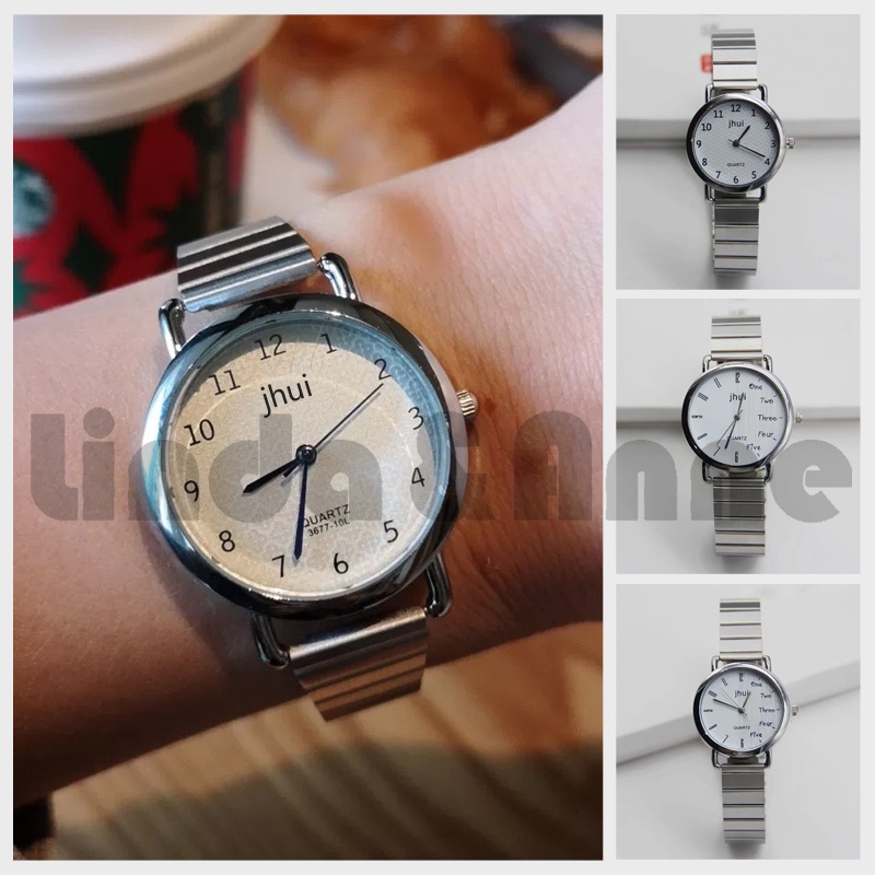 Jam Tangan Analog Jhui Wanita Dan Pria Casual Strap Rantai Magnet Silver / Jam Tangan Rantai Jhui