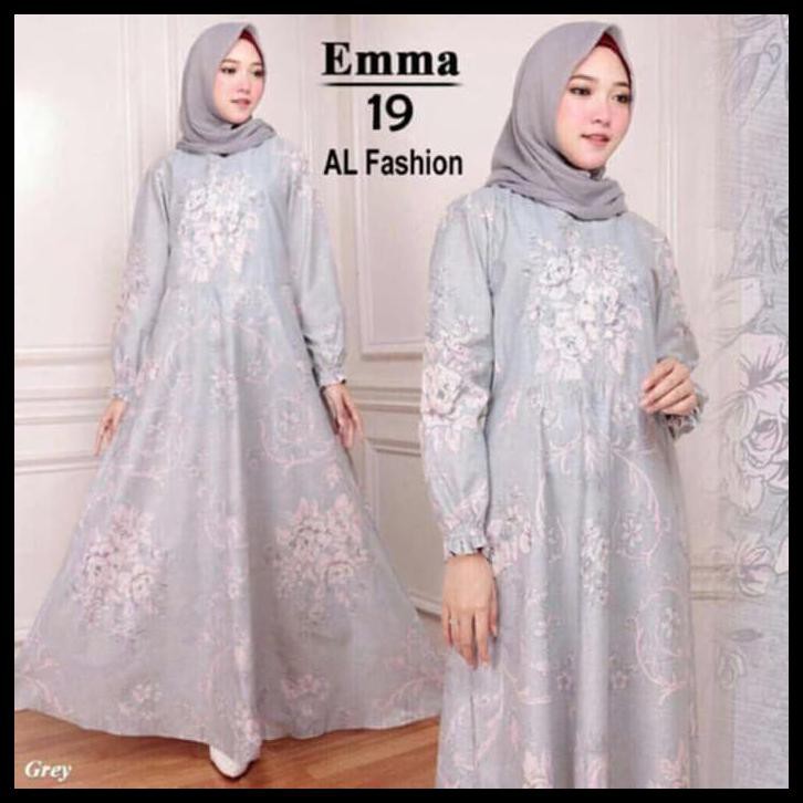 Baru Maxi Emma Abu Baju Muslim Wanita Gamis Model Kekinian Terbaru - Abu-Abu Muda, L Murah