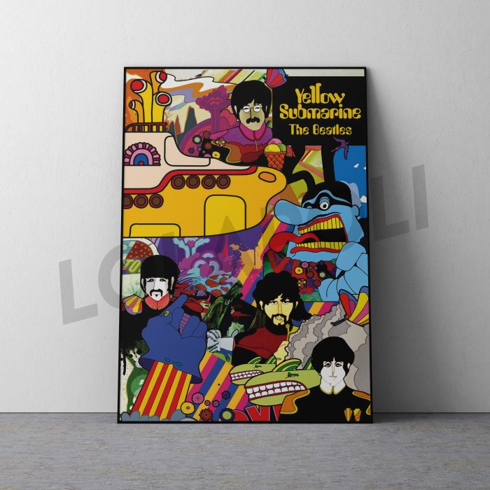 Hiasan Dinding Poster Kayu - Band The Beatles Yellow Submarine