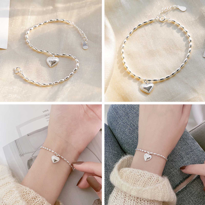 Fancyqube Gelang Bahan Sterling Silver 925 Desain Hati Untuk Wanita