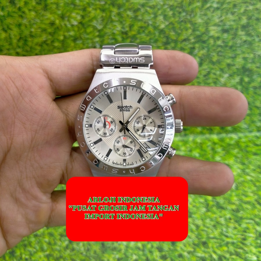 Best Seller Jam Tangan Swatch Irony Silver Chronograph Garansi 1th
