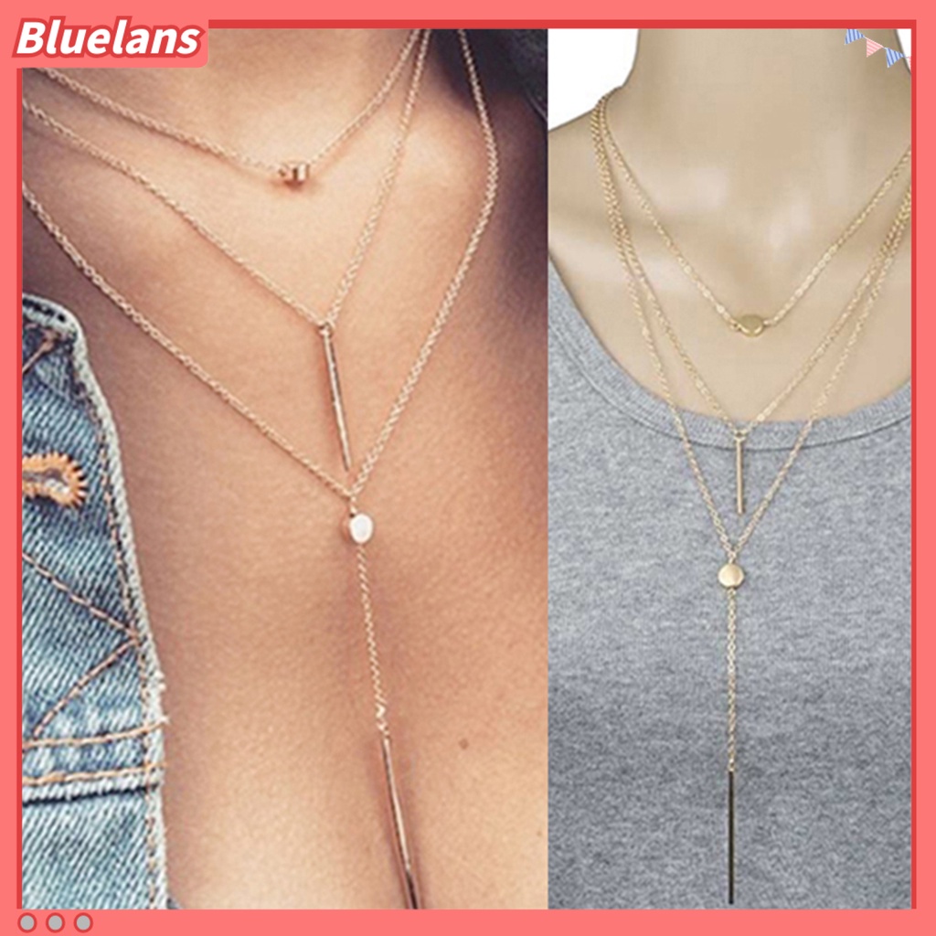 Bluelans Three-Layer Bar Pendant Alloy Luxury Chain Necklace