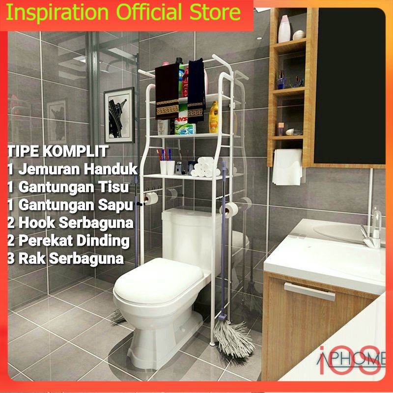 IOS Rak Toilet Tipe Komplit 3 Tingkat Rak Closet Rak Kamar Mandi Rak Kloset Rak Mesin Cuci rak sabun