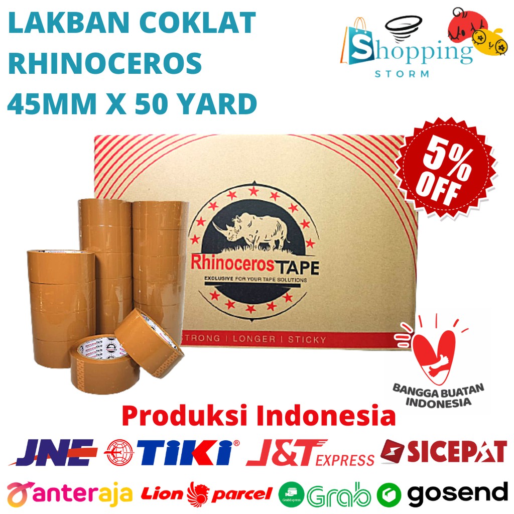 

Lakban Coklat RHINOCEROS Tape 2Inch 45MMX50 Yard @72Pcs/Dus GOJEK/GRAB