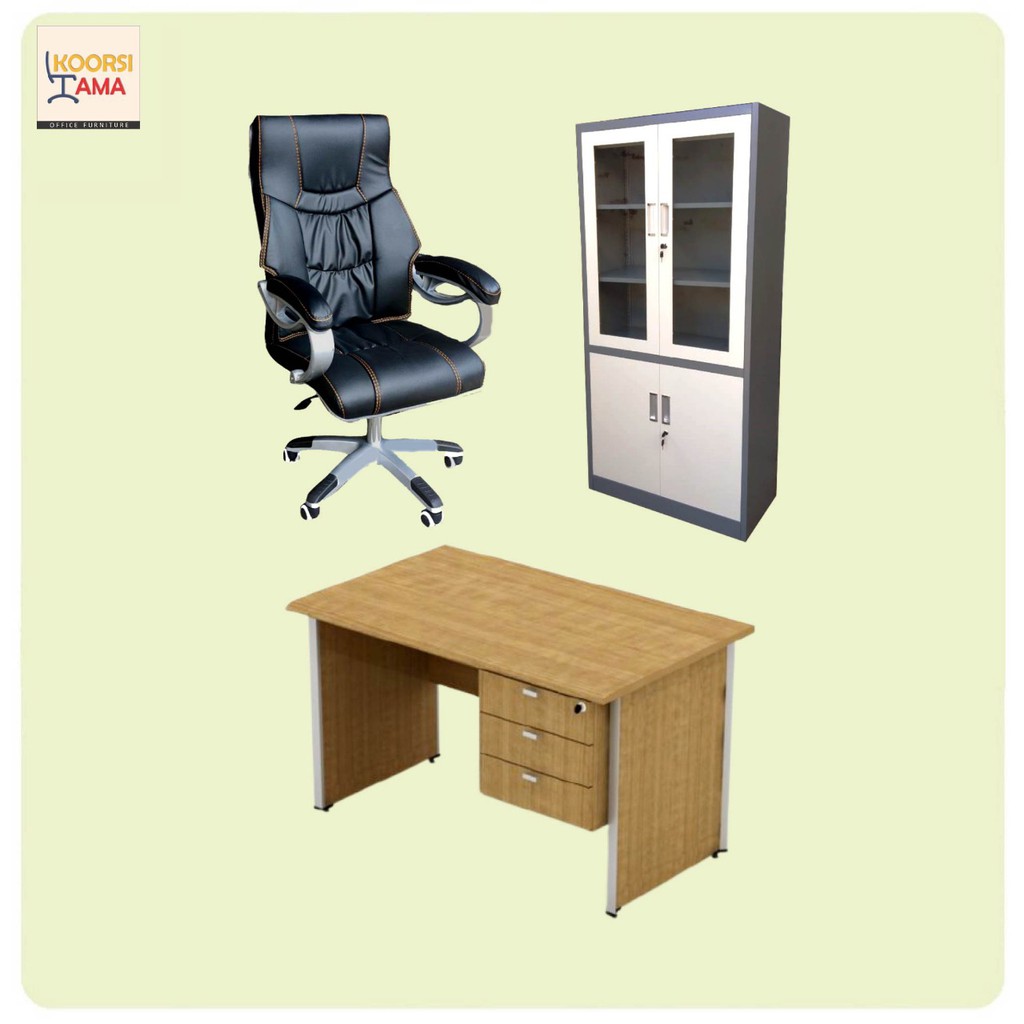 Meja Kantor / Meja Staff / Meja Karyawan / Meja Powel 1260+Lemari AA33SW+D052/D02