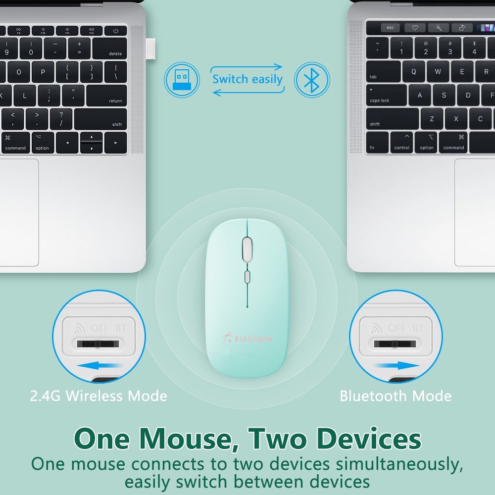 fusion Dual Mode 2.4Ghz Wireless Bluetooth 2 In 1 Cordless Mouse