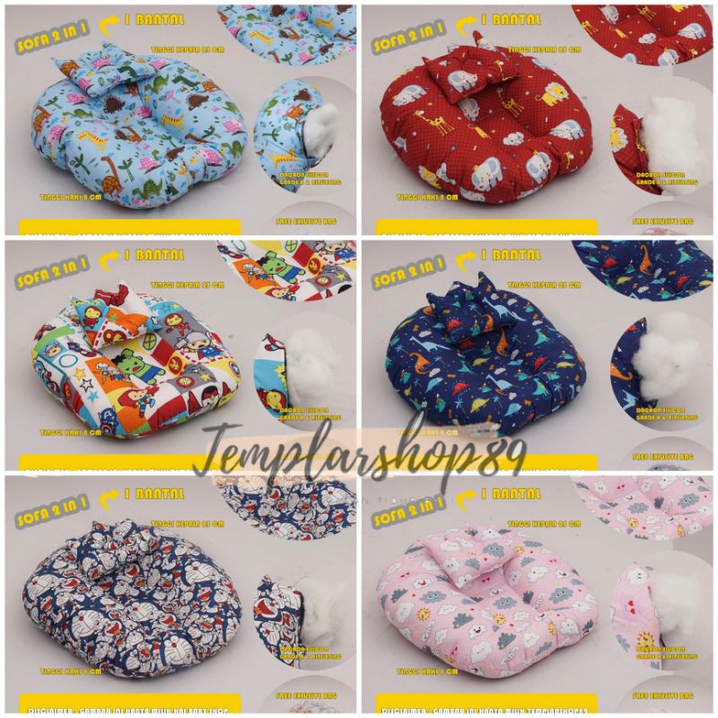 Cod 2 in 1 sofa bayi/ baby launger free bantal mahkota bayi motip triangel