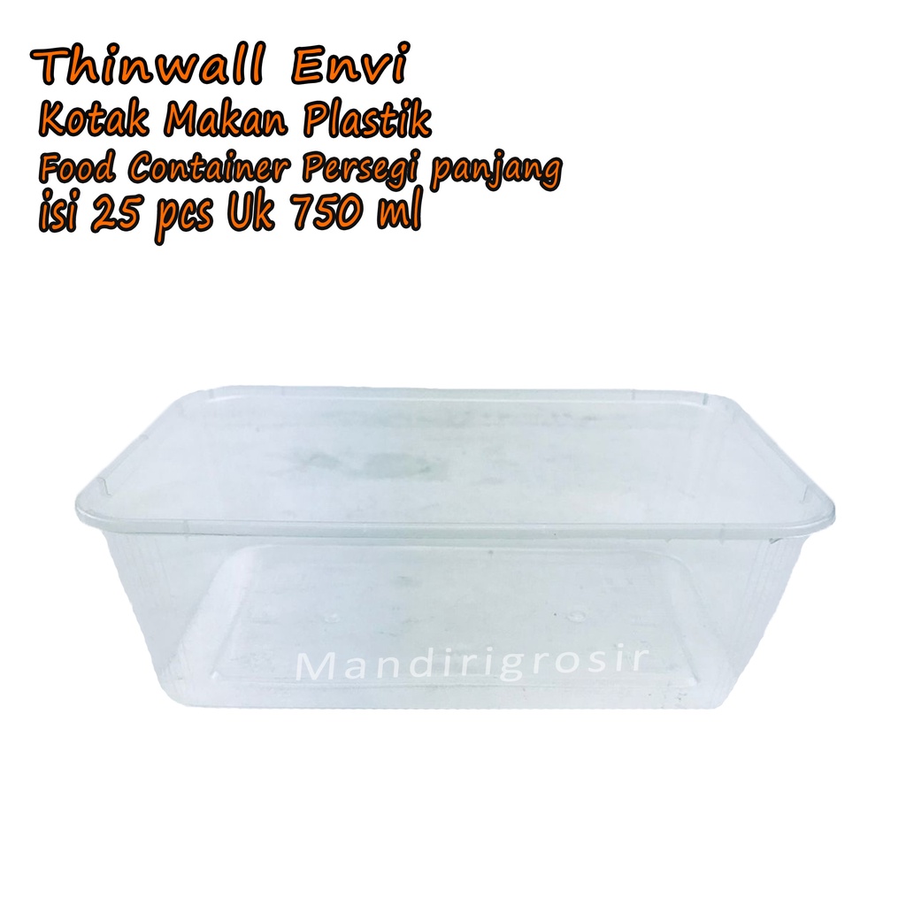 Thinwall Envi * Kotak Makan Plastik * Food Container Persegi panjang * isi 25 pcs * uk 750 ml