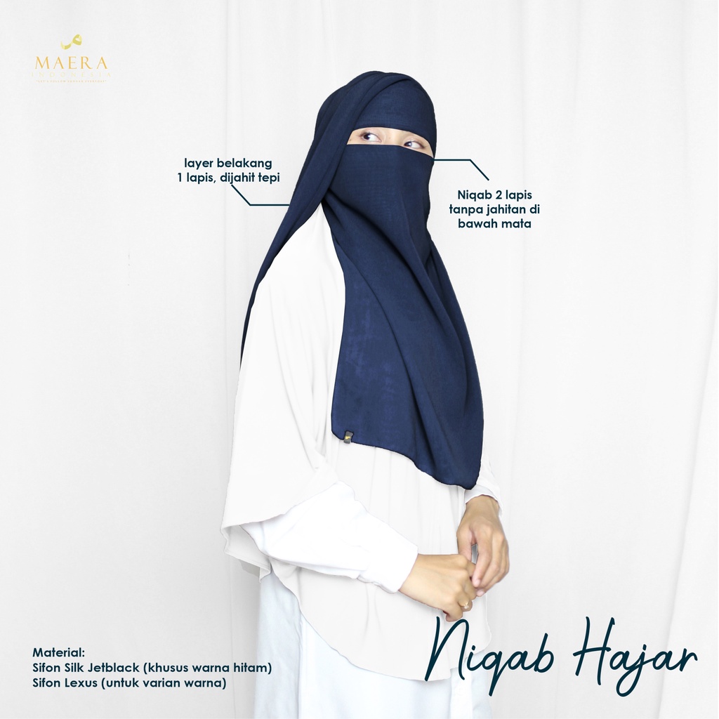 Cadar Niqab Yaman Bandana Basic 2 Layer Sifon Silk Jetblack Premium HAJAR by Maera