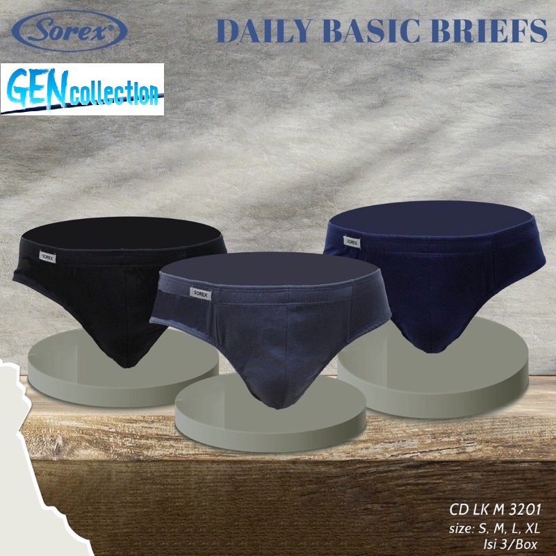 Celana Dalam Sorex Man 3201 | 1 Box isi 3 Pcs | Katun Polos | Type Segitiga Daily Basic Briefs | Siz