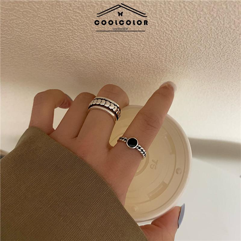 COD❤️ 1 pasang/Set Cincin Model Terbuka Dapat Disesuaikan Korea Retro Hip-Hop Untuk Wanita