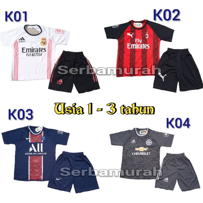 Jersey bola anak setelan jersey anak 1 sampai 3 tahun