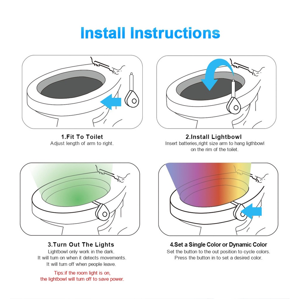 Lampu Sensor Lampu Otomatis Sensor Gerak RGB Toilet 8 Warna