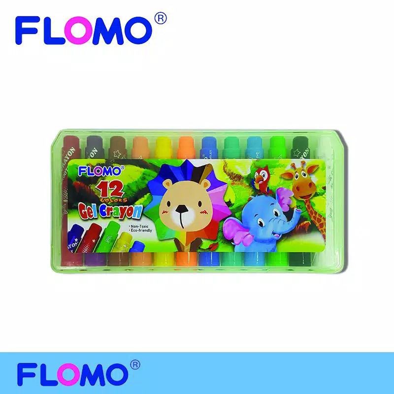 

FLOMO SLICK GEL CRAYON 12 WARNA -SUPER SMOOTH & PLASTIK PP BOX