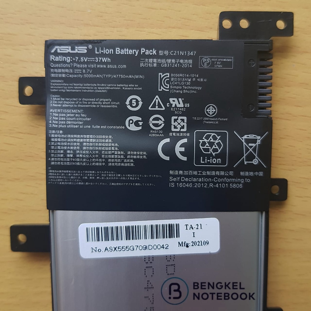 Baterai Asus X555LA C21N1347 ASUS X554L X555 X555L X555LD X555LN X555MA X555B 2ICP4/63/134