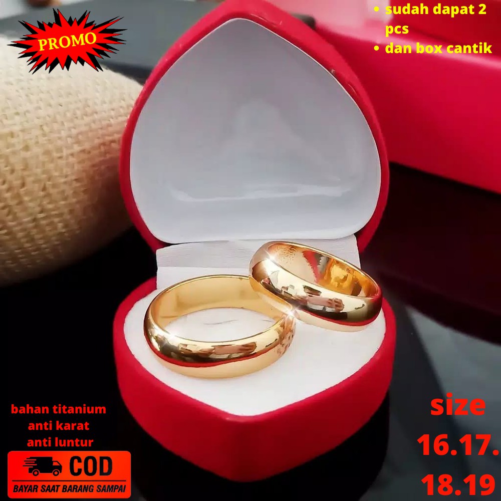 Cincin Kawin Dapat 2 pcs Dan Free Box Cincin Model Love Berlapis Emas 24K Polos