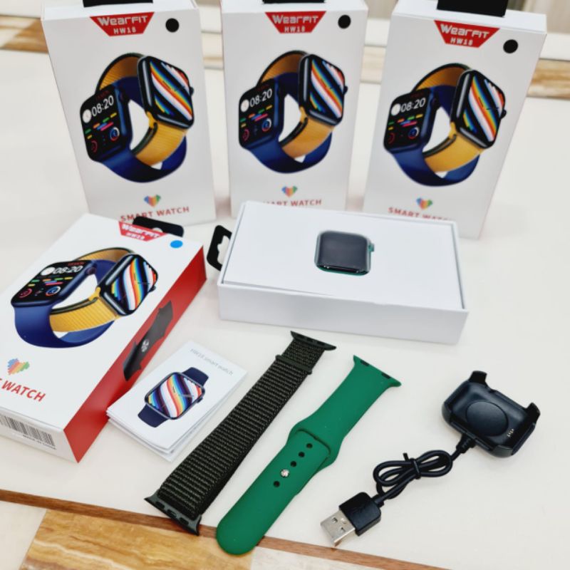 JAM TANGAN SMARTWATCH HW18 APP WEAR FITPRO FREE TALI KANVAS SESUAI PLUS BOX & BATRE CADANGAN