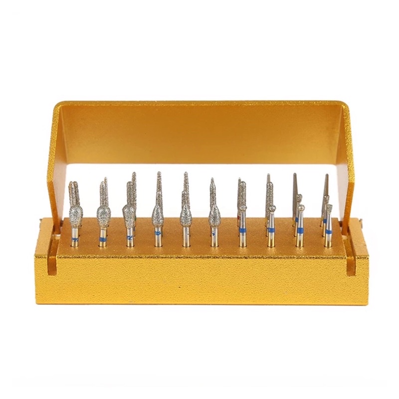 Alice dental bur set diamond high speed isi 30 burs + tempat kotak logam bur gigi holder highspeed bulat round flame fissure