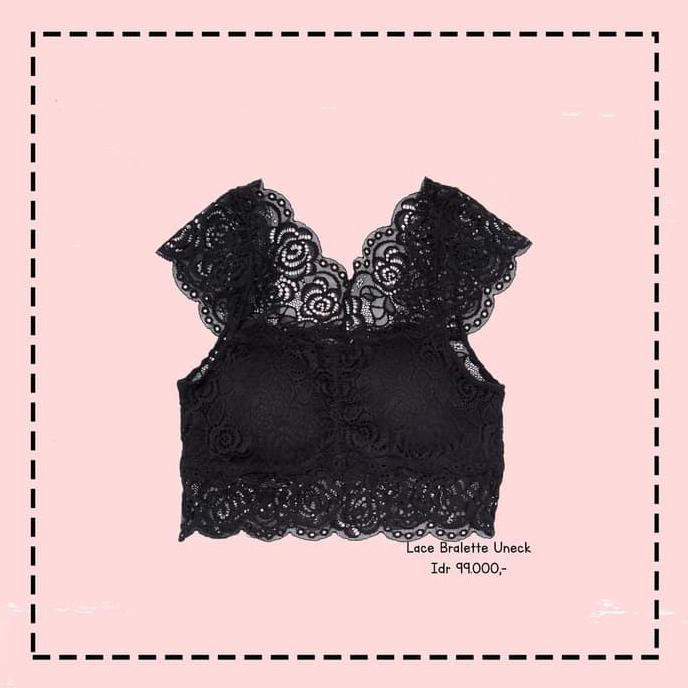 PROMO TANK TOP BRA► SHORT LACE TOP CROP TOP BROKAT BRUKAT KEMBEN POLOS TANK TOP PREMIUM BH - HITAM