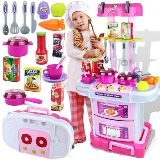 MAINAN ANAK PEREMPUAN CEWEK LITTLE CHEF KITCHEN SET KOPER 3IN1 PINK