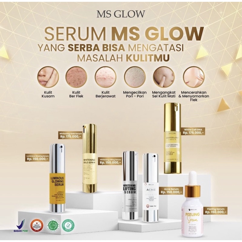 Serum MS Glow original lifting luminous gold acne peeling white cell dna ecer grosir reseller