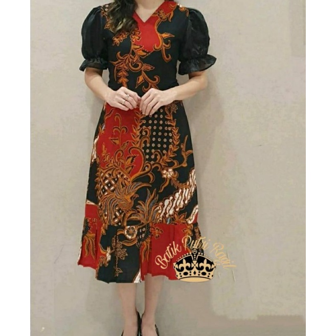 DRES BATIK MODERN / DRES BATIK TERBARU Kombinasi / Gaun Pesta Batik