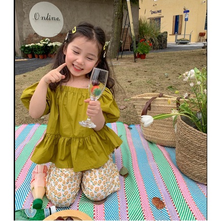 CELANA FLOWER GREEN DRESS setelan anak import setelan baju anak perempuan