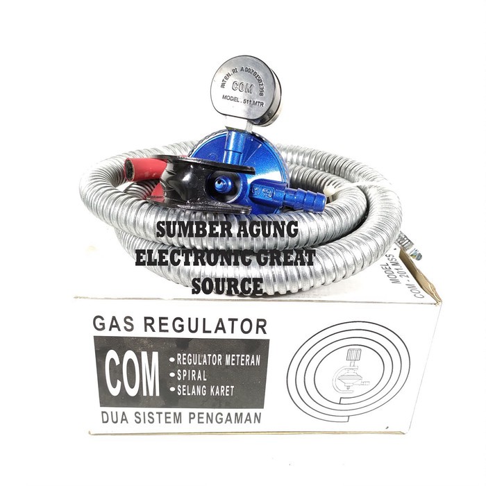 Regulator Gas LPG Putar Kuat Anti Bocor COM201MSS Paket Selang Komplit