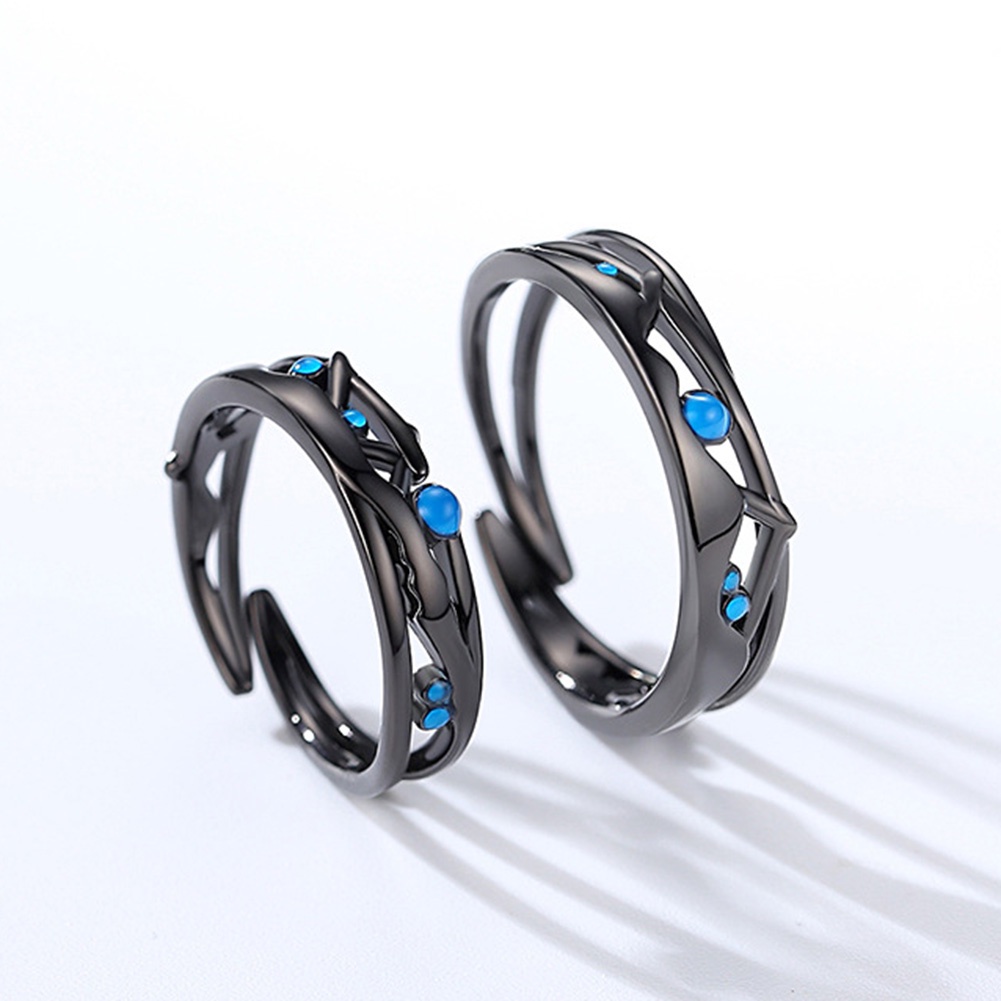 Hu Hu Hu Hu Hu Alat Bantu Pasang Kacamata♡ Cincin Model Terbuka Desain Daun Hollow Hias Sapphire Imitasi Adjustable Untuk Hadiahpasangan