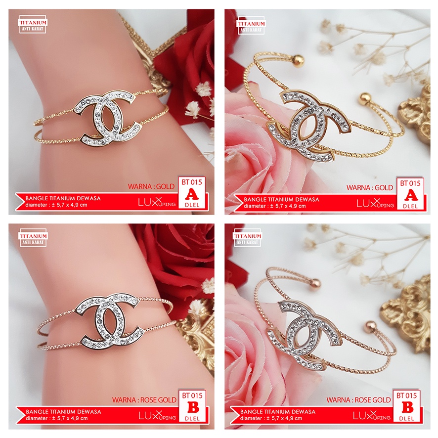 BT 015 Gelang Bangle Titanium Gold Gelang Anti Karat Selamanya Gelang Korea Stainless Gelang Titanium Chenel Gelang Fashion Awet Tidak Mudah Luntur Perhiasan Wanita  Luxx Xuping