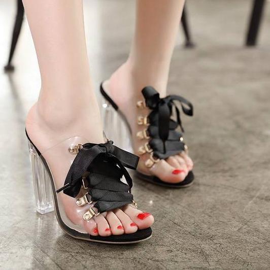 {Z-AAT {♫ // YEN mc 03 sandal high heels korean hak kaca wanita {siap dikirim