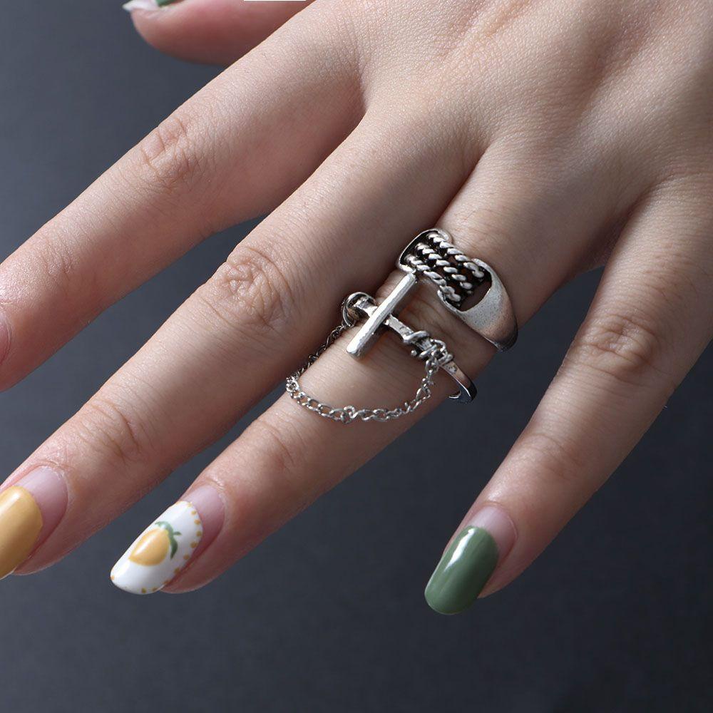 Mxbeauty Cincin Jari Punk Gothic Rantai Terbuka Rings Sabuk Gesper Midi Rings Perhiasan