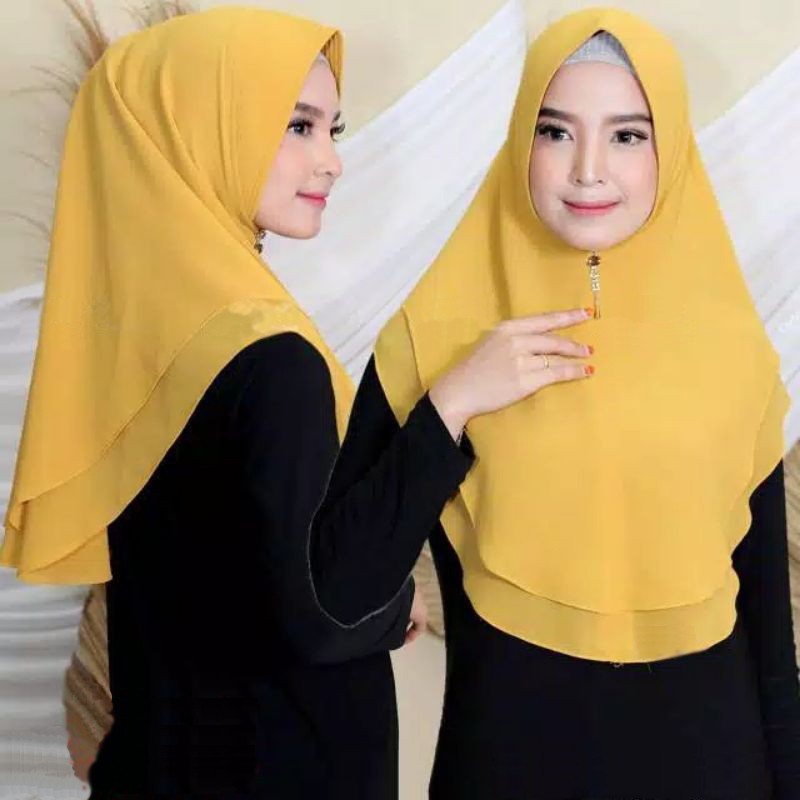 KHIMAR DUA LAYER CERUTY BABYDOLL Hijab Instan Bergo Ceruty Jilbab Pinguin Size M