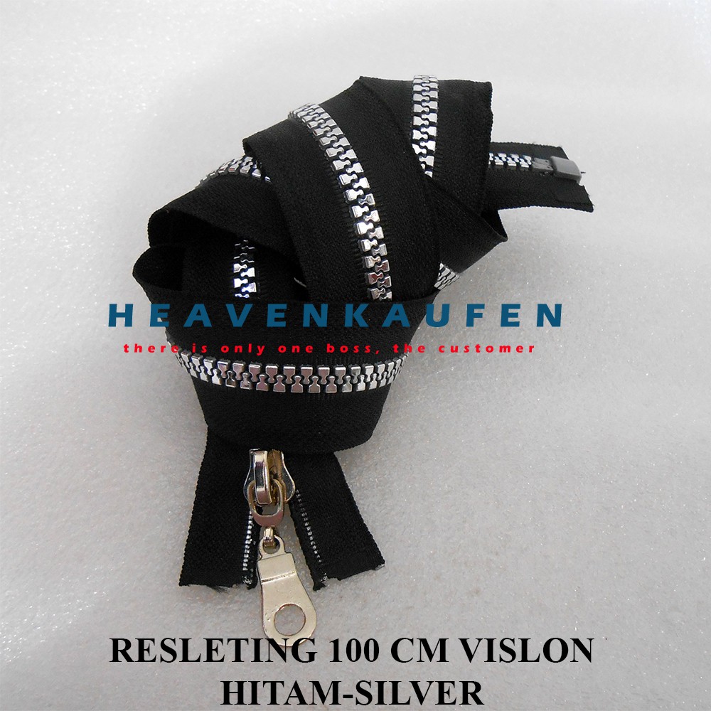 Resleting Zipper 100 cm (1 Meter) Hitam - Silver Untuk Resleting Jaket Abaya Gamis Dll