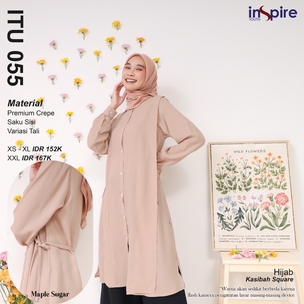 Inspire Tunik ITU 055 Bahan Material Premium Crepe Atasan Muslimah Simple bertali Daily OOTD