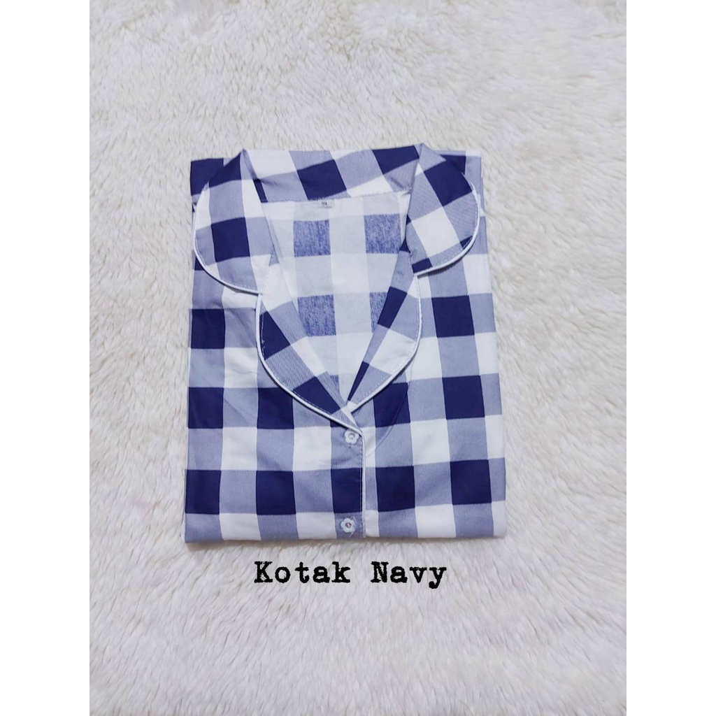 Setelan Piyama Baju Tidur PP Super Jumbo Ld 140 Cm No Tipu Tipu-KOTAK NAVY