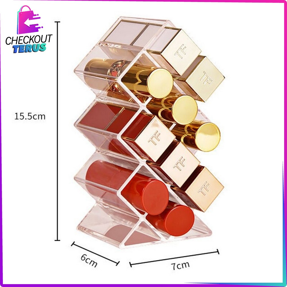 CT K10 Kotak Lipstik Acrylic 10 Slot Rak Kosmetik Lipstick Organizer Rak Makeup Tempat Penyimpanan Lipstik Bahan Akrilik