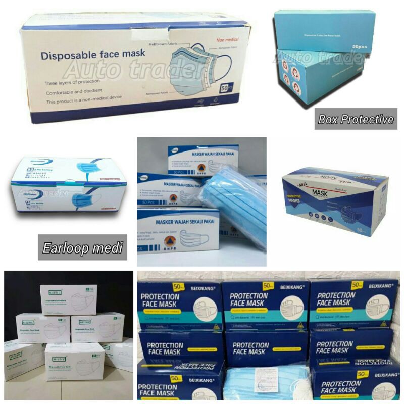 Masker Medis 3ply Putih Hitam Biru Earloop Headloop Hijab KN95 KF94 Anak