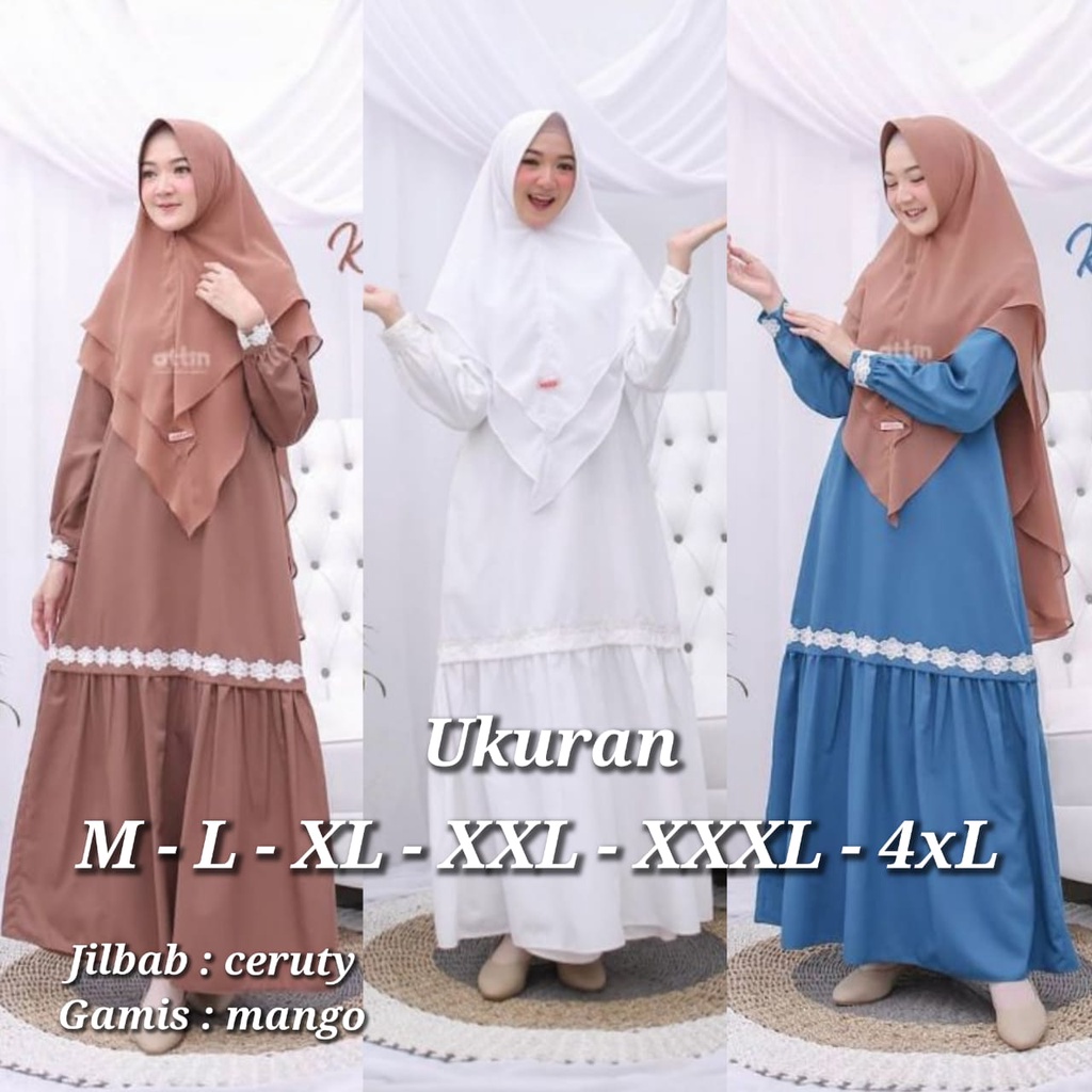 KHAIRA SYARI PLUS KHIMAR CERUTTY UKURAN M - L - XL - XXL - XXXL - 4XL GAMIS SYARI BUSUI POLOS DRESS GAMIS SET MURAH BAJU GAMIS TERBARU GAMIS SYARI JUMBO GAMIS SYARI BERKUALITAS FASHION MUSLIM HITS DRESS WANITA SYARI PULUS JILBAB 2 LAYER