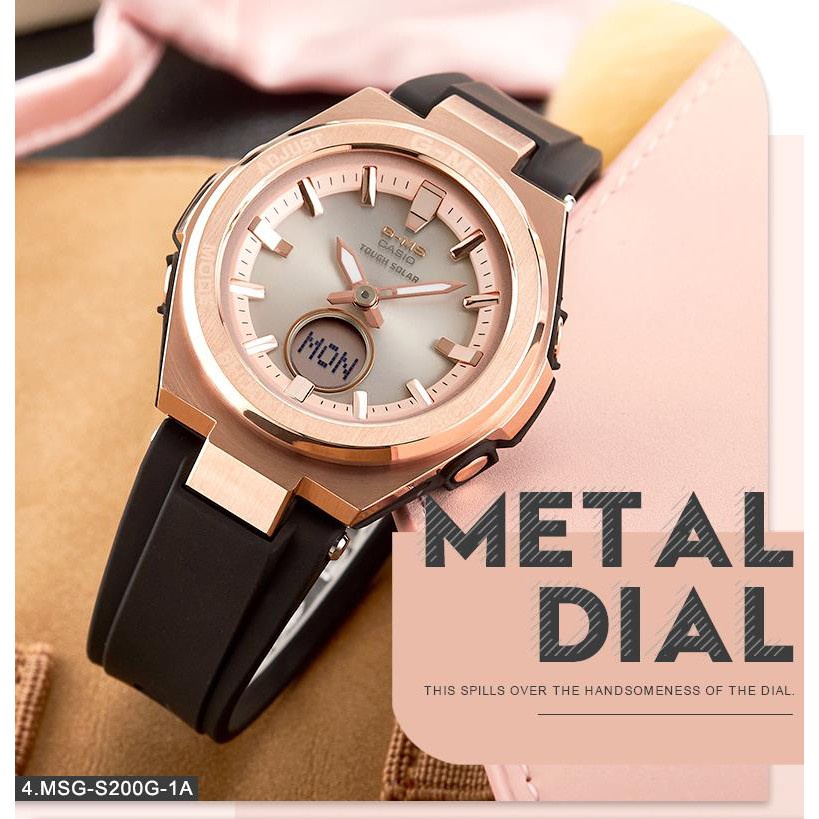 Jam tangan Casio rose gold wanita BABY-G olahraga tahan air jam tangan kuarsa elektronik seri MSG-S200