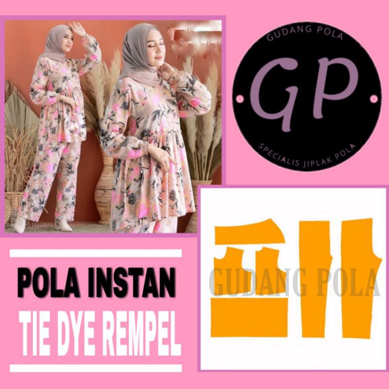 [✓COD] Pola Setelan Tie Dye Rampel Wanita Dewasa - Pola Jiplak Setelan Tie Dye - Pola Instan Setelan