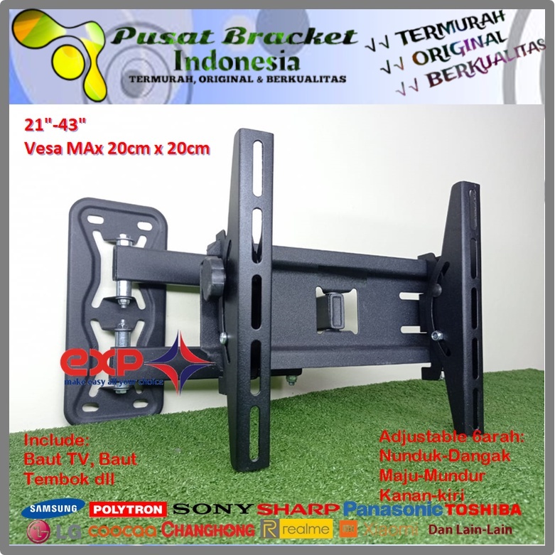 Bracket TV AQUA 14 s/d 43 inch 6 ARAH FULL BESI SUPER KOKOH GARANSI 100% ORI