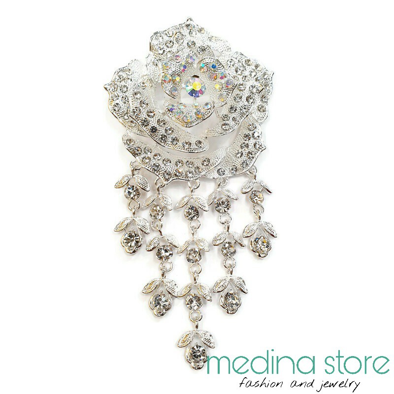 Bros Kebaya Mewah/Bros Besar Elegant/Bros Jurai/Bros Cantik Mewah Murah/Bros Permata Mawar-Mawar Putih