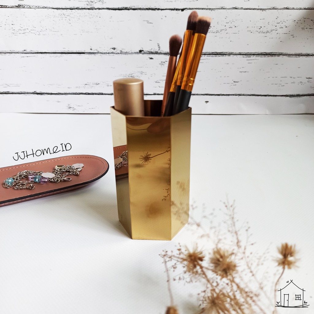 

Organizer Storage - Hexagonal Gold Pen Holder / Brush Holder / Tempat Kuas Kosmetii / Tempat Pensil