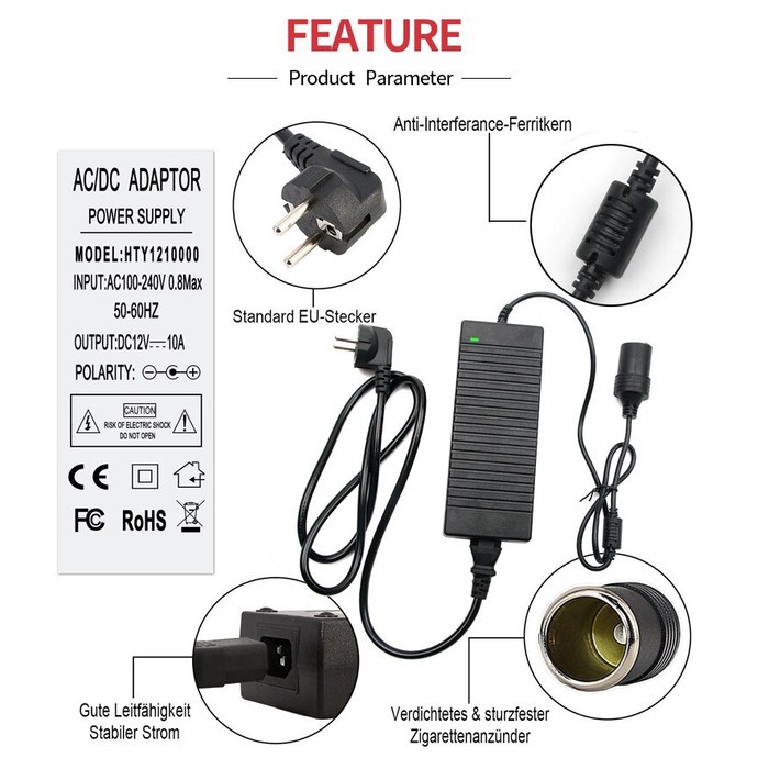 ADAPTOR AC KE DC POMPA BAN MOBIL 10 AMPERE ADAPTOR VACUM CLEANER MOBIL
