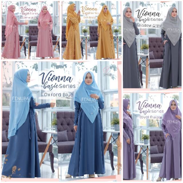 Gamis Vionna Basic Dress Fenuza Muslim Wear Busui Syari Cantik Polosan Simpel Manis