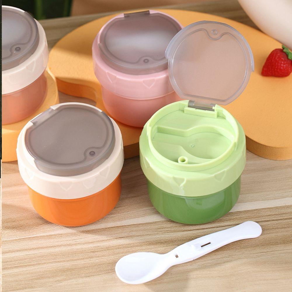 【 ELEGANT 】 Cangkir Sup Portable Anti Bocor Kotak Makan Mini Stainless Steel Inner Dengan Sendok Dapat Dilipat Vacuum Jar