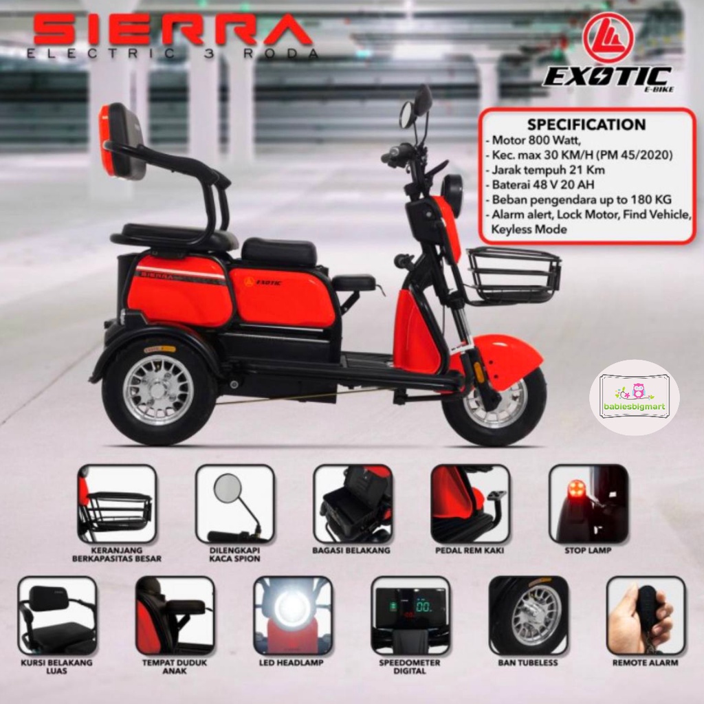 Sepeda Listrik 3 Terbaru Roda Exotic Sierra dengan Power 800W Battery 48V 20Ah - Blue Black Wishlist 15 • Diskusi (1)