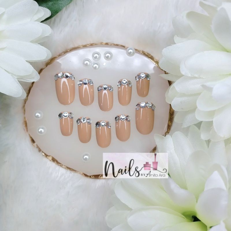 kuku palsu warna nude / wedding fake nails warna cream coklat