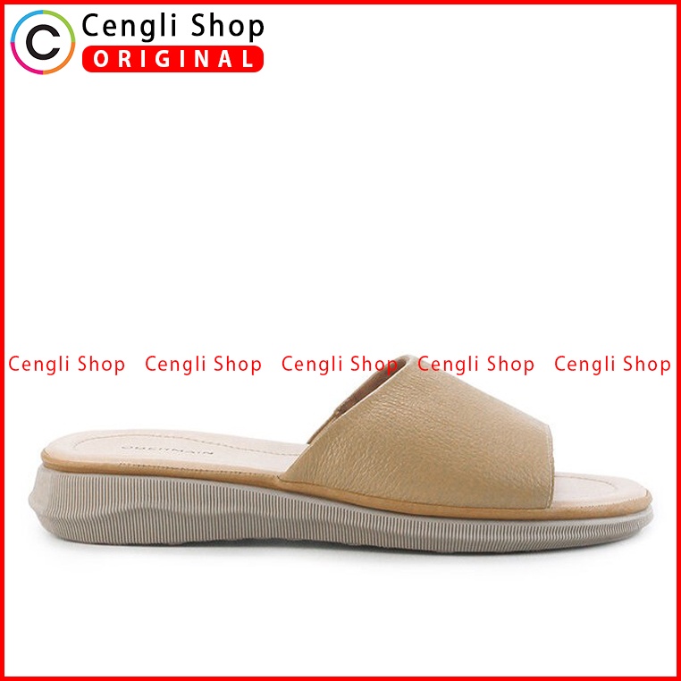 SANDAL FLAT KULIT OBERMAIN WANITA ORIGINAL SLIDE TERBARU BEIGE OW11